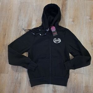 AQ-Sport Fashion Black Zip-Up  Hoodie with Love Logo Women's Size Medium NWT